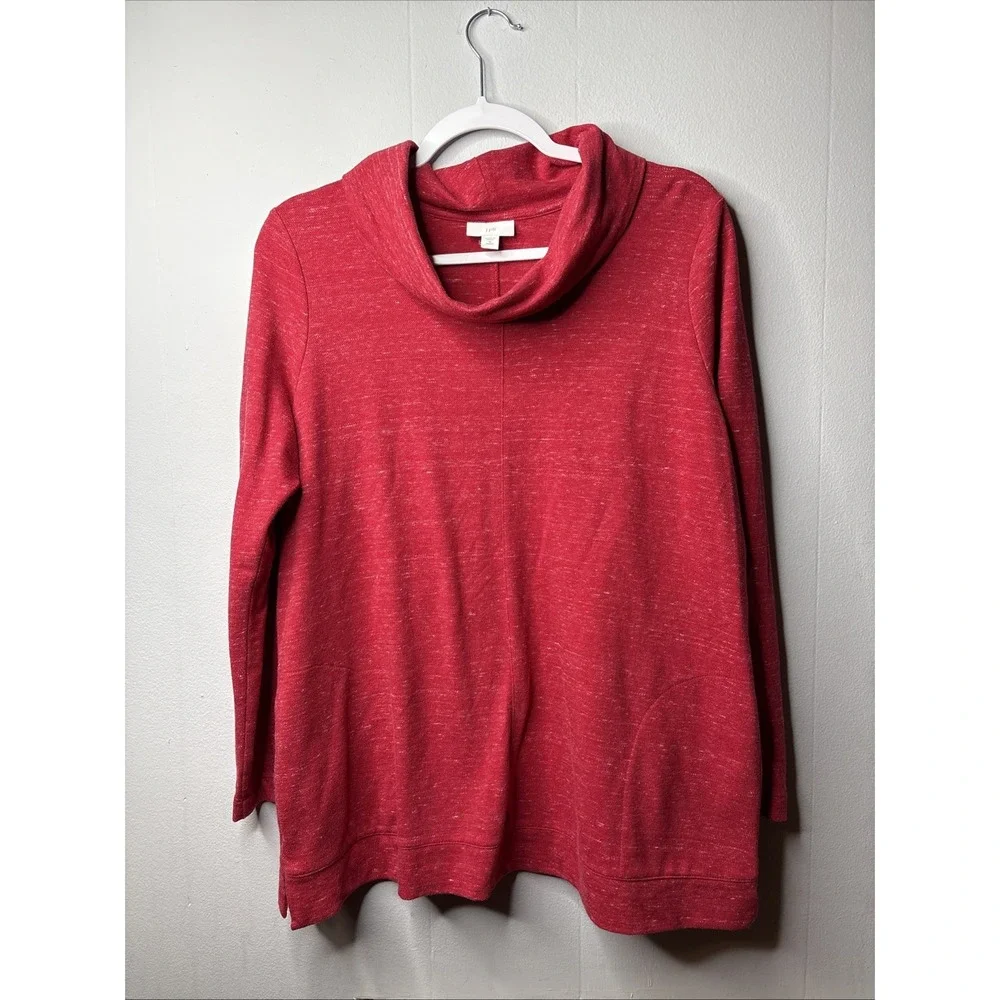 J Jill Pure Jill Womens Pima Cotton Blend Tunic Top Red Cowl Neck Size M Petite - Picture 1 of 6